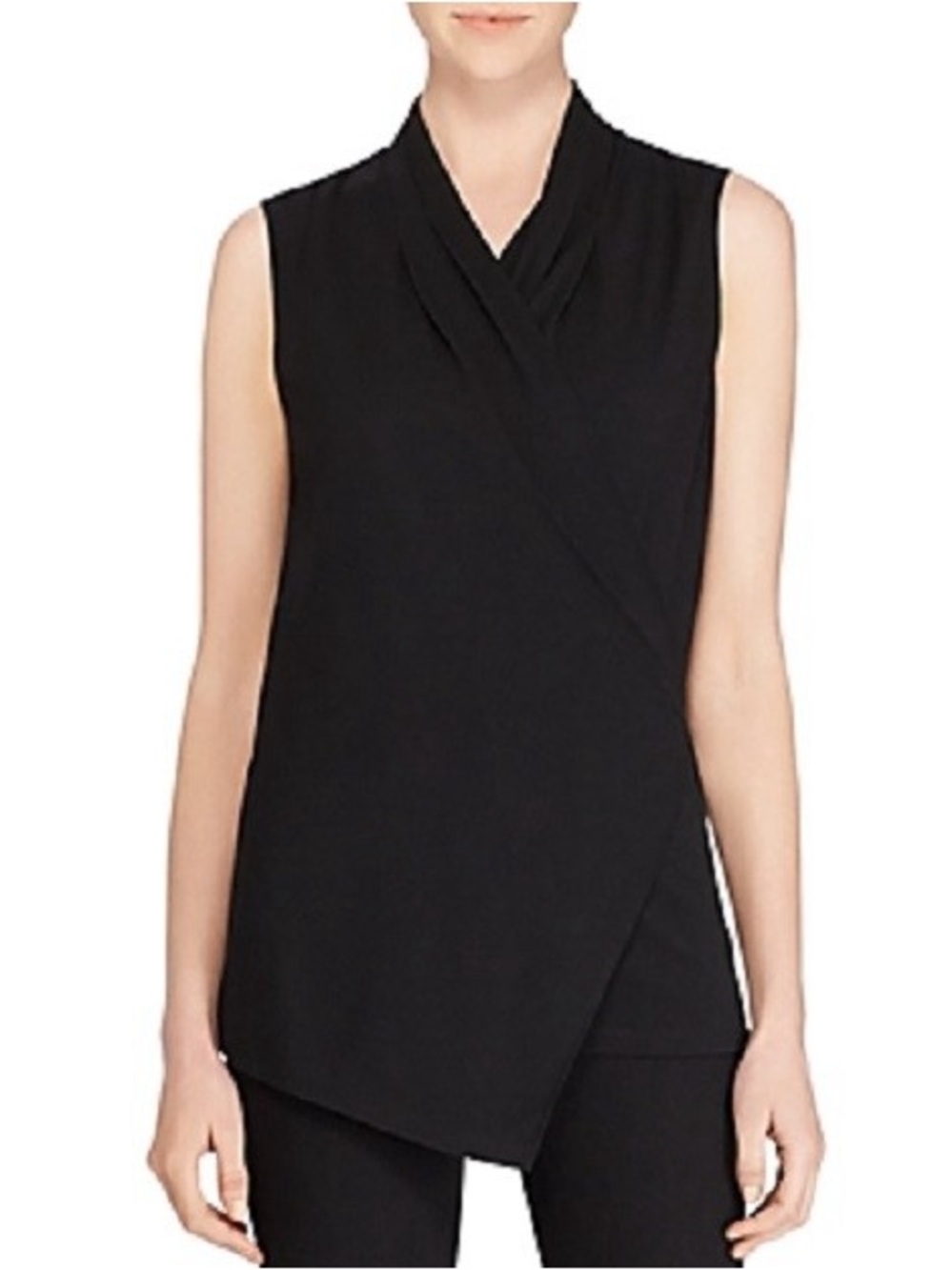Ralph Lauren Black Sleeveless Wrap-Front Camisole